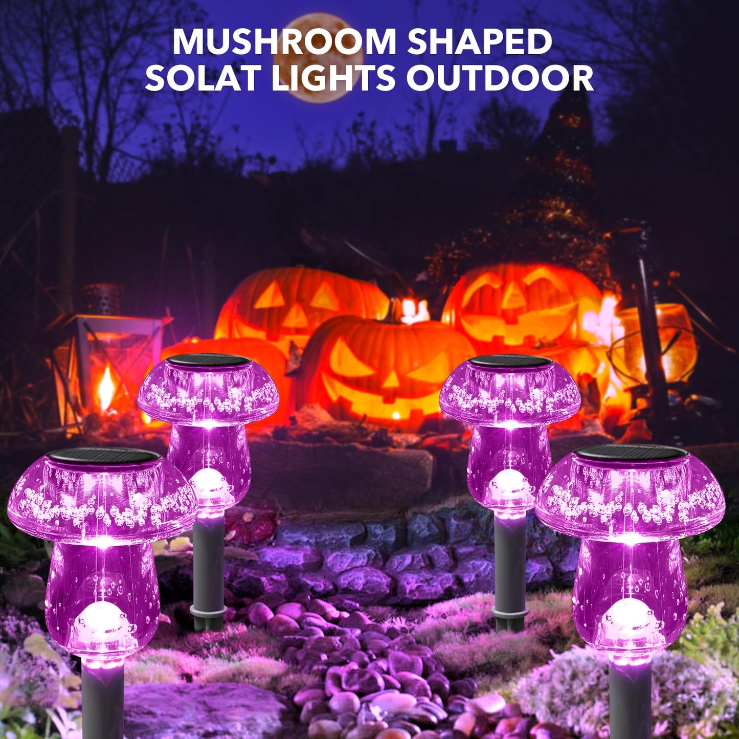 Solar Lights Outdoor  16 Pack Mushroom Lights Outside Waterproof  Solar Powered Led Lighting For Garden  Yard  Landscape  Path  Pathway  Lawn  Walkway  Driveway  Backyard Halloween Decor (Purple)
