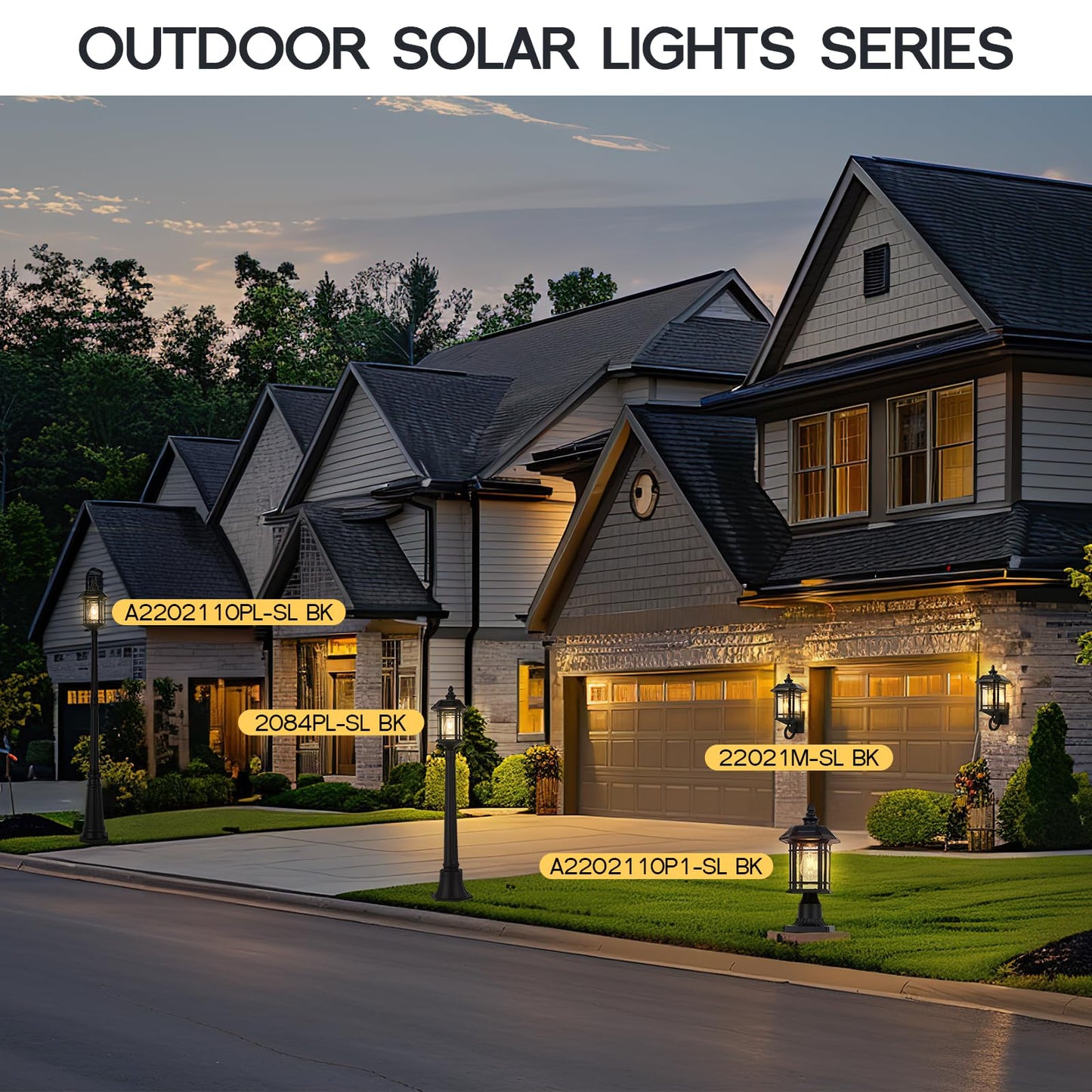 Emliviar 82in Solar Street Lamp, LED Dusk to Dawn Outdoor Light, Aluminum, Waterproof, Remote Control, Model A2202110PL-SL BK