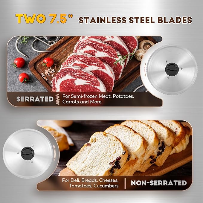 CGOLDENWALL Meat Slicer Electric Food Slicer with 2 Stainless Steel Blades, 0-18mm Adjustable Thickness, Frozen Meat/Cheese Slicer for BBQ Hot Pot Shabu, Child Lock Protection, 200W 110V