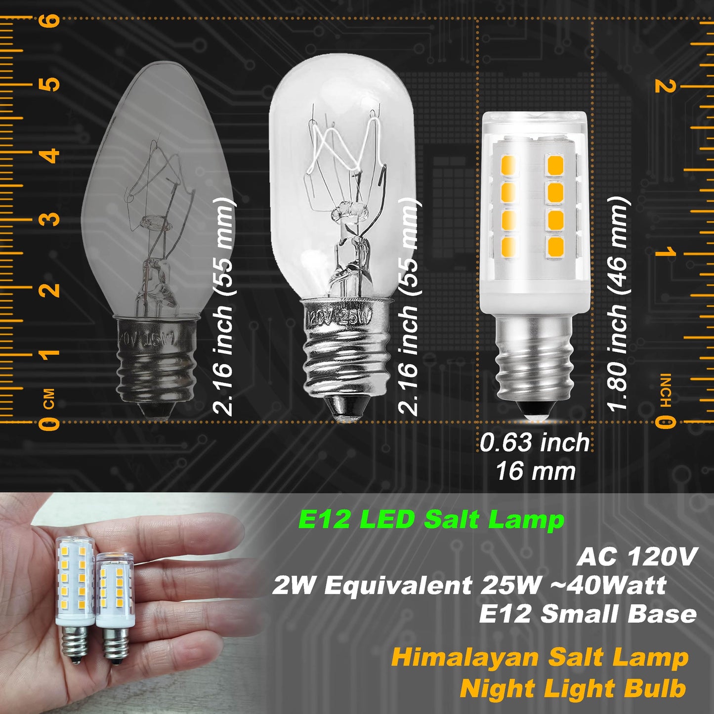 2W C7 E12 Led Salt Lamp Replacement Bulb 300Lm Warm White 2700K 120V E12 Candelabra Base For 25W-40W Himalayan Salt Lamp Night Light Chandelier Christmas Lighting Dryer Refrigerators Bulb  2 Pack