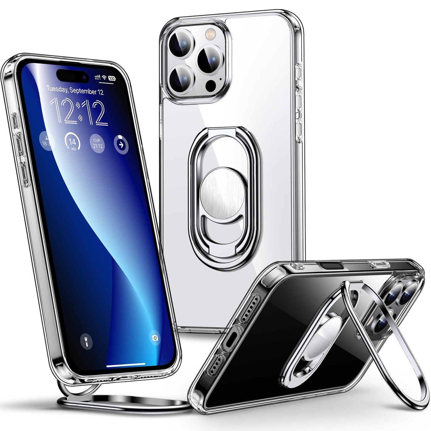 Shields Up For Iphone 16 Pro Case With Stand, Phone Case Clear With Double Ring Holder [Adjustable & Foldable] Shockproof Protec