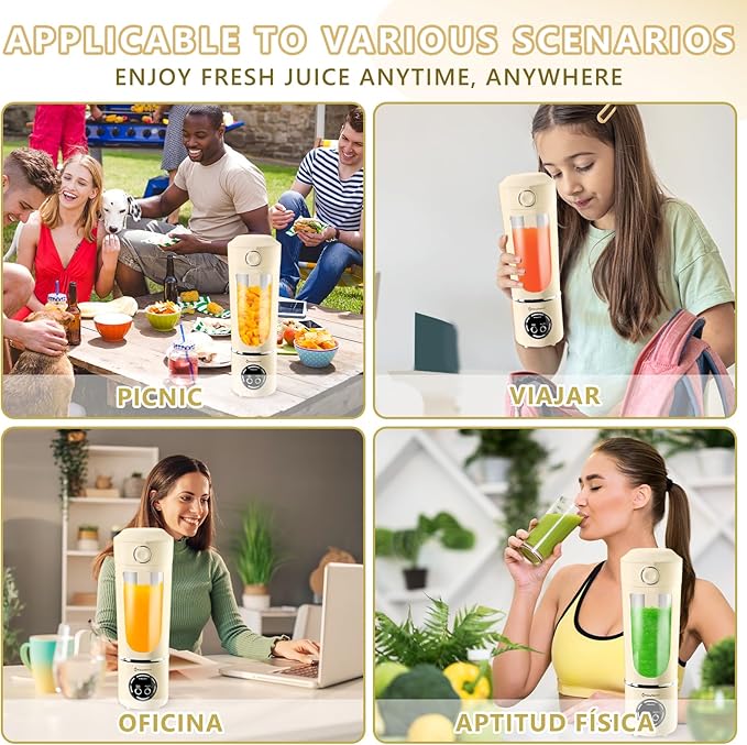 Portable Blender, Electric USB Type-C Juicer 3 Cup, 24 OZ BPA Free, Personal Juicer Shakes with Spout Lids, Smoothies Blender for Home, Kitchen, Office, Gym, Yellow