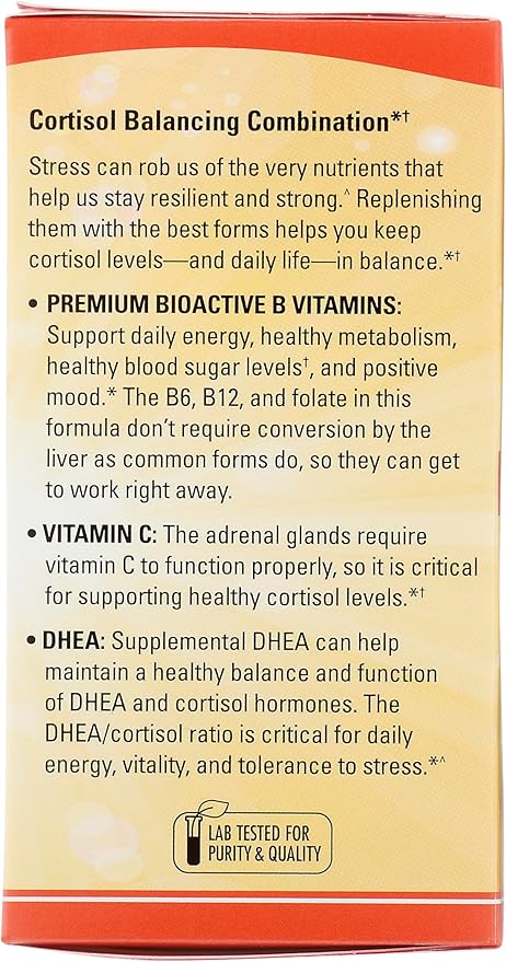 Terry Naturally Cortisol Rescue - Adrenal Health & Energy Support Supplement - Vitamin C & Riboflavin Formula - Vegan Supplement with Vitamin B12, Biotin & DHEA - 60 Capsules (60 Servings)