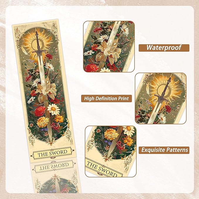 60 Pcs Tarot Gothic Bookmarks Set, Vintage Fantasy Double-Sided Matte Paper Book Marks Featuring Tarot Artwork, Aesthetic Page Marker Clips for Reading Women Teens Adults Birthday Christmas Gifts