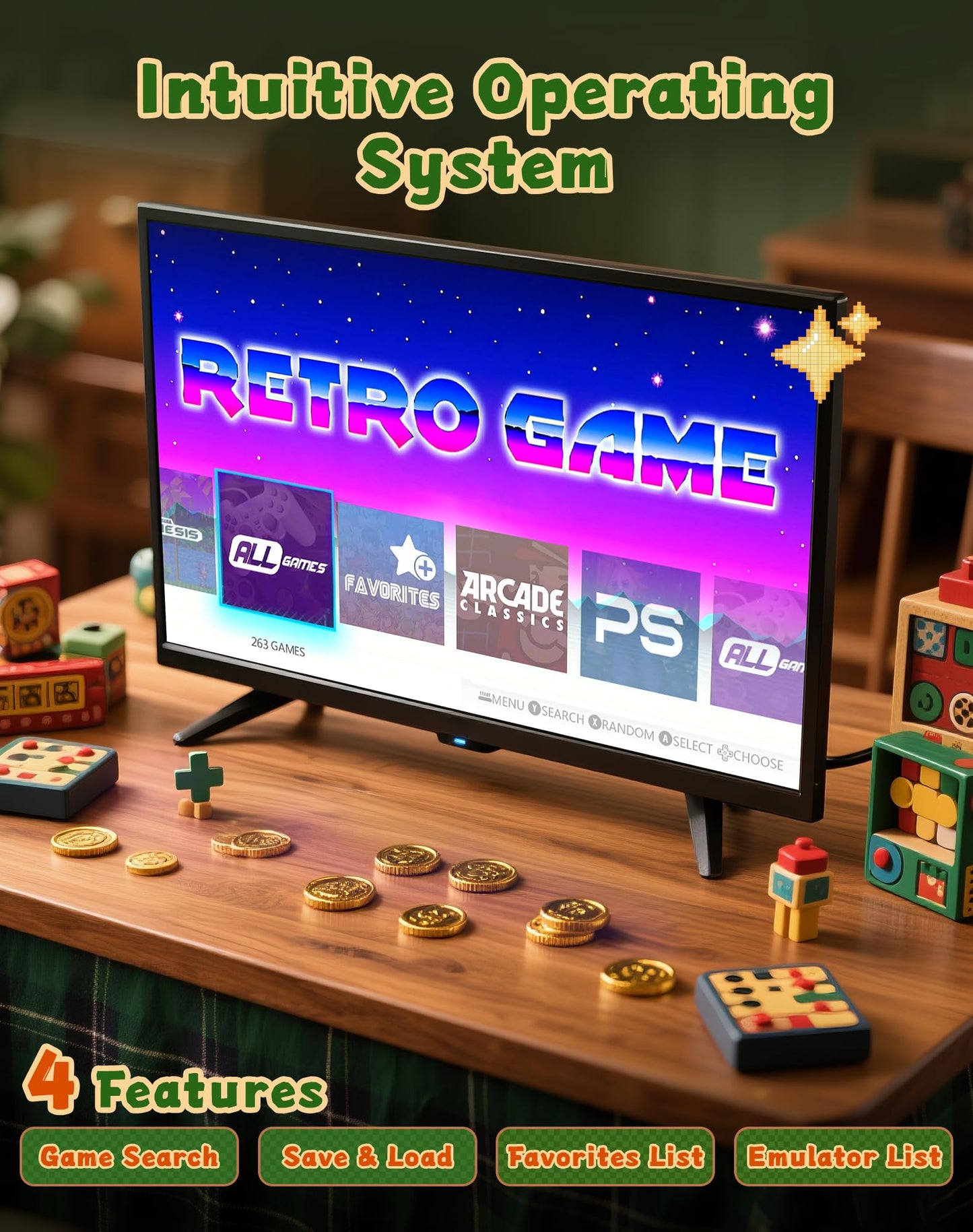 2025 New Upgrade Retro Gaming Console Pro, Vide Game Consoles with 4K HDMI, Built-in 20000+ Games & 23 Emulators, Plug and Play Video Gaming Consoles with Upgrade Dual 2.4G Wireless Controllers (64G)