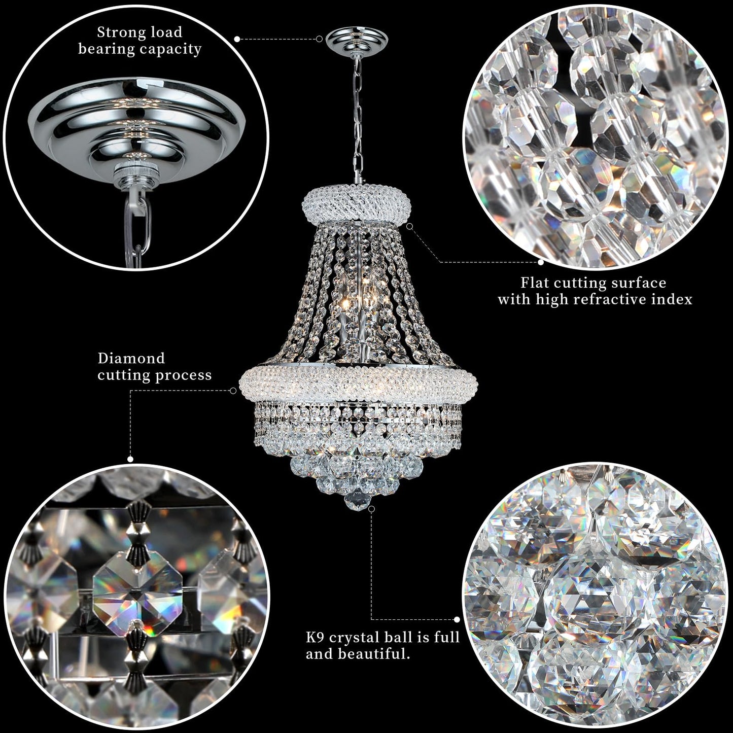 Crystal Chandeliers For Dining Room Light Fixtures Over Table  Empire Style K9 Crystal Chandelier For Living Room  6 Lights Chrome stylish Lighting Fixtures For Bedroom Kitchen Island Entryway D15 Inch