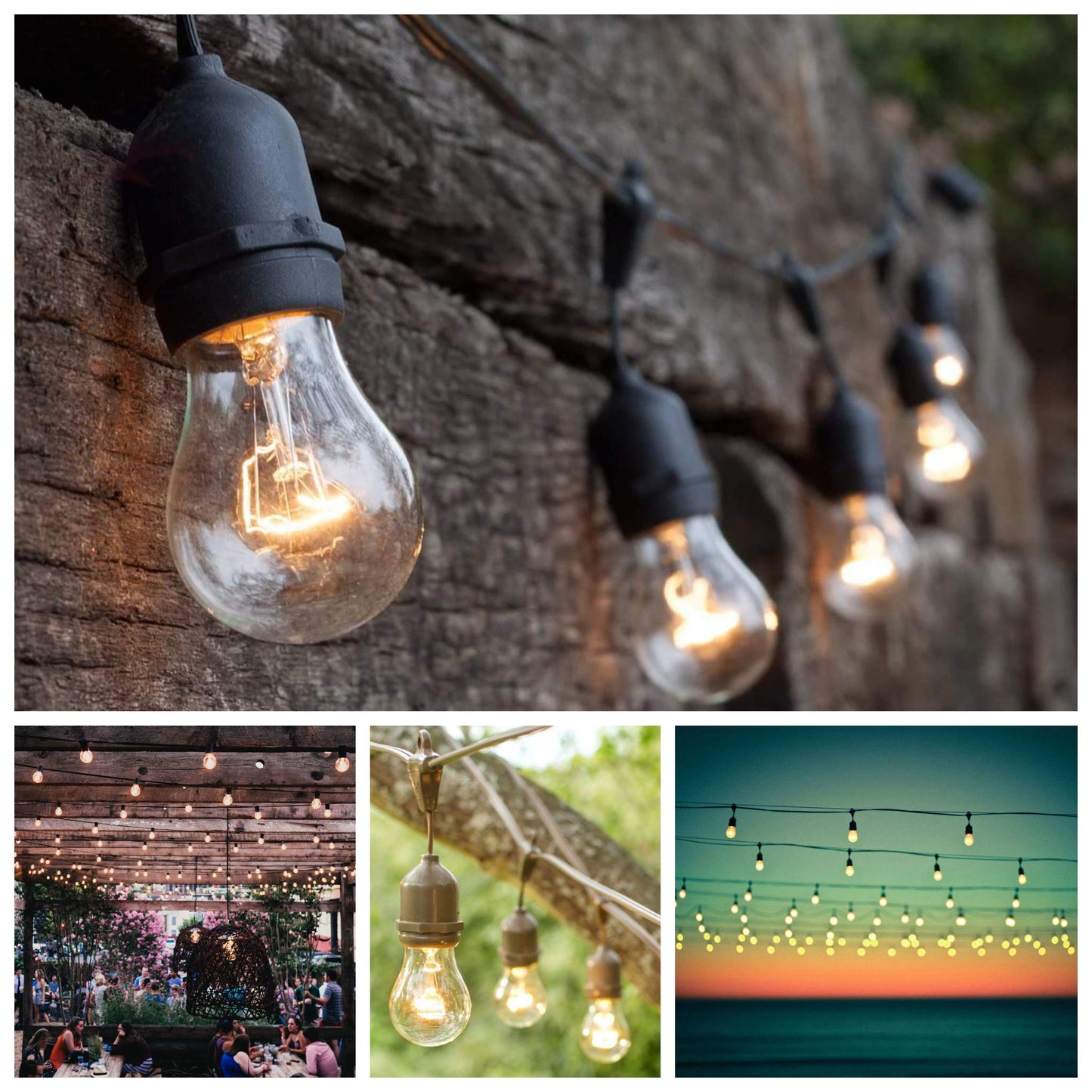 Hometown Evolution  Inc. 100 Foot E26 Outdoor Commercial String Lights With Suspended Socket For Weatherproof Heavy Duty Vintage Outside Lighting - Set Of 50 A15 Clear Bulbs