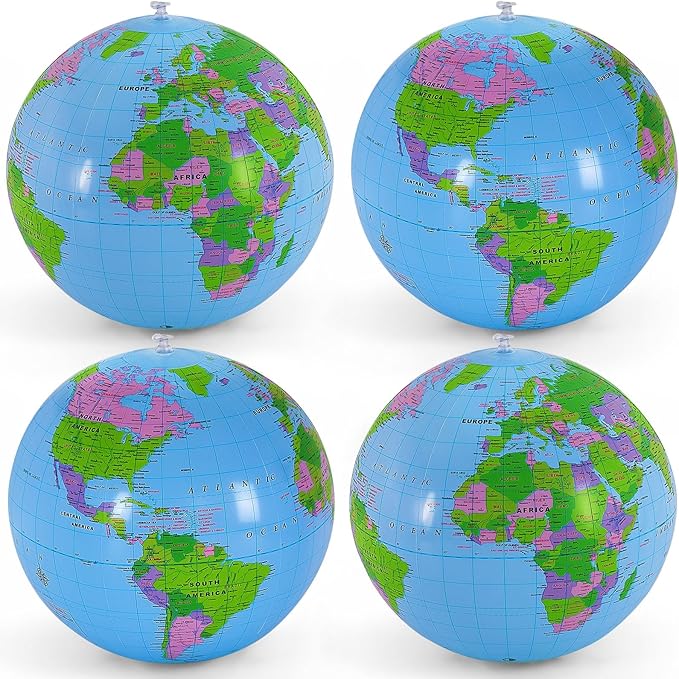 16 Inch Inflatable Globe,Blow up World Globe Beach Ball,Inflatable Earth Beach Ball for Beach Playing or Teaching,Party Bags,Summer Pool Party,PVC Material