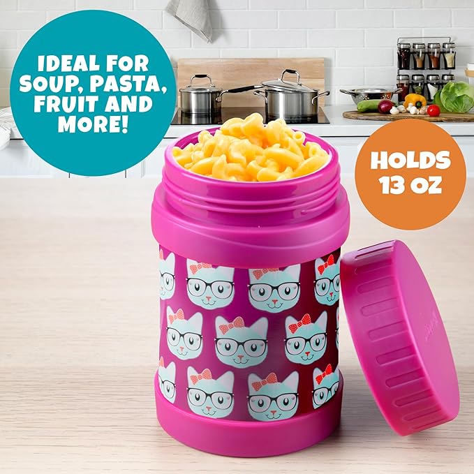 Bentology Insulated 13oz Food Jar for Kids- Hot or Cold Food, Soups, Liquids, Noodles - Wide Mouth Stainless Steel Container & BPA Free, Large Leak Proof thermos for Back to School Lunch Boxes, Bags