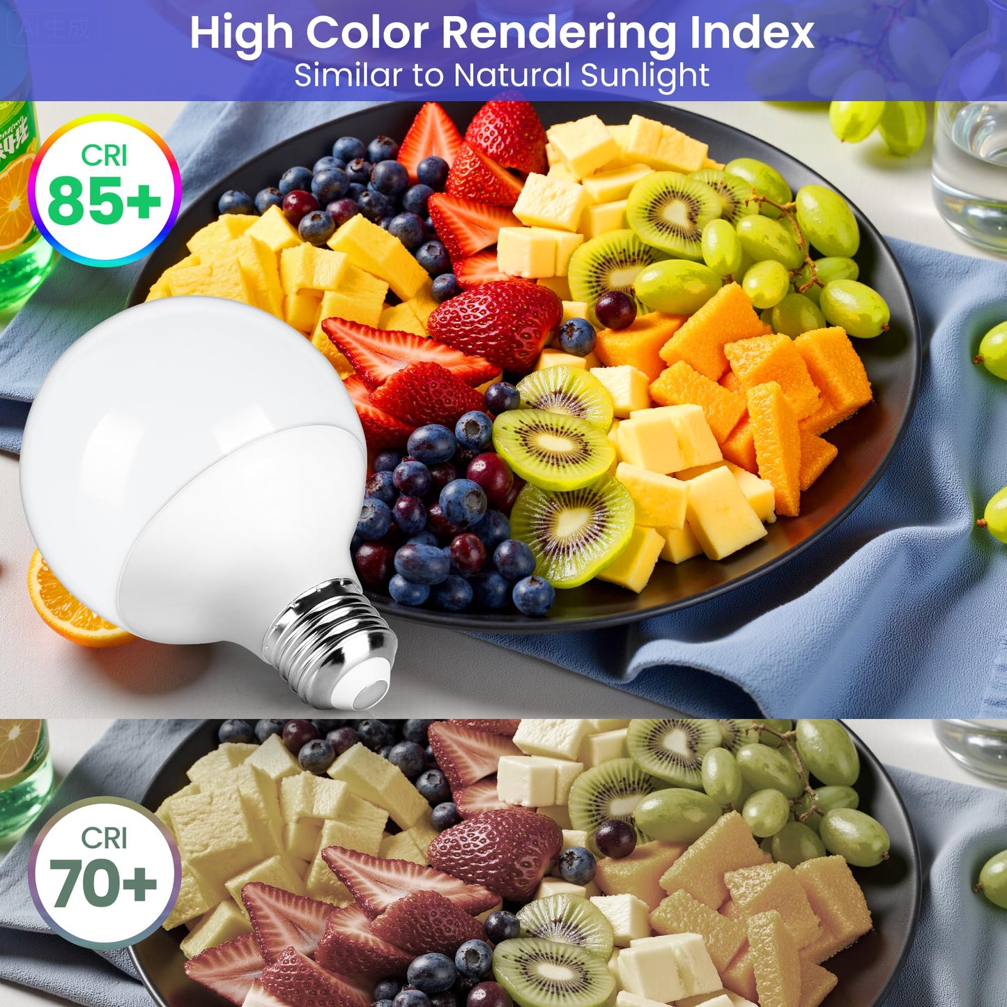 MAXvolador G25 LED Globe Light Bulbs 60W Equivalent, Daylight White 5000K Bathroom Vanity Round Bulb, 500LM E26 LED for Makeup Mirror, Non-Dimmable 4 Pack