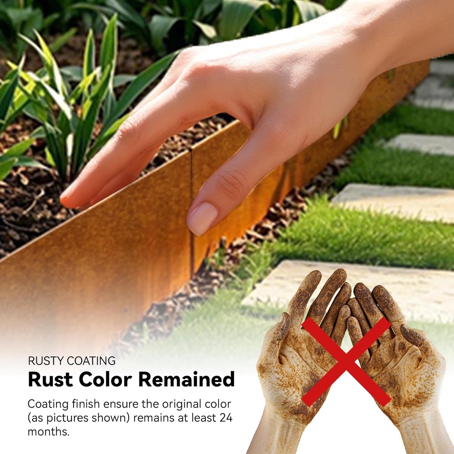 Worth Galvanized Steel Landscape Edging 6" x25' Metal Garden Edging Roll Flexible Bender Border with 8Pcs Stakes for Lawn, Flower Bed Edges, Rust-Like Color