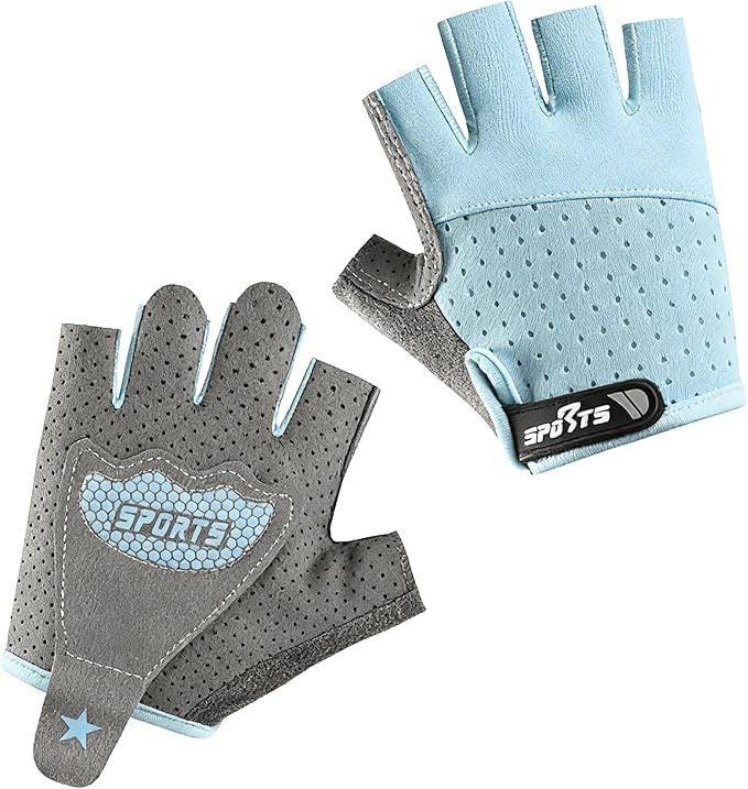Bawnhaw Kids Fingerless Cycling Gloves Non-Slip Bike Gloves for Youth Girls Boys 3-12T, Breathable Gloves for Skating Scooter