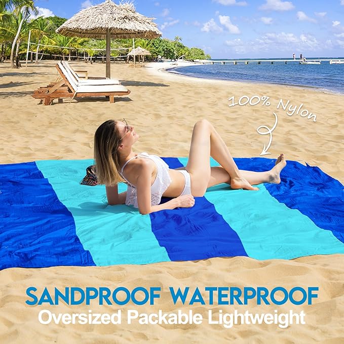 BYDOLL Nylon Beach Blanket Waterproof Sandproof 10'X9' Suits 1-8 Adults Oversized Sand Free Extra Large Blanket Lightweight Soft Picnic Mat for Beach Essentials