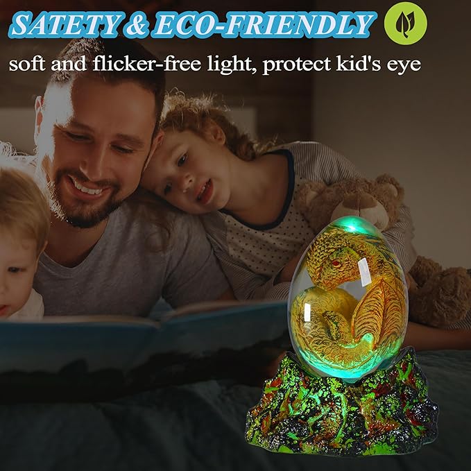 Dragon Night Light, Resin Dragons Lamp with Upgraded Volcanic Lava Base, Remote 16 Colors Flshing RGB Dimmmable for Birthday Xmas Cool Figurines Dragon Gifts for Room Decor Boys Girls