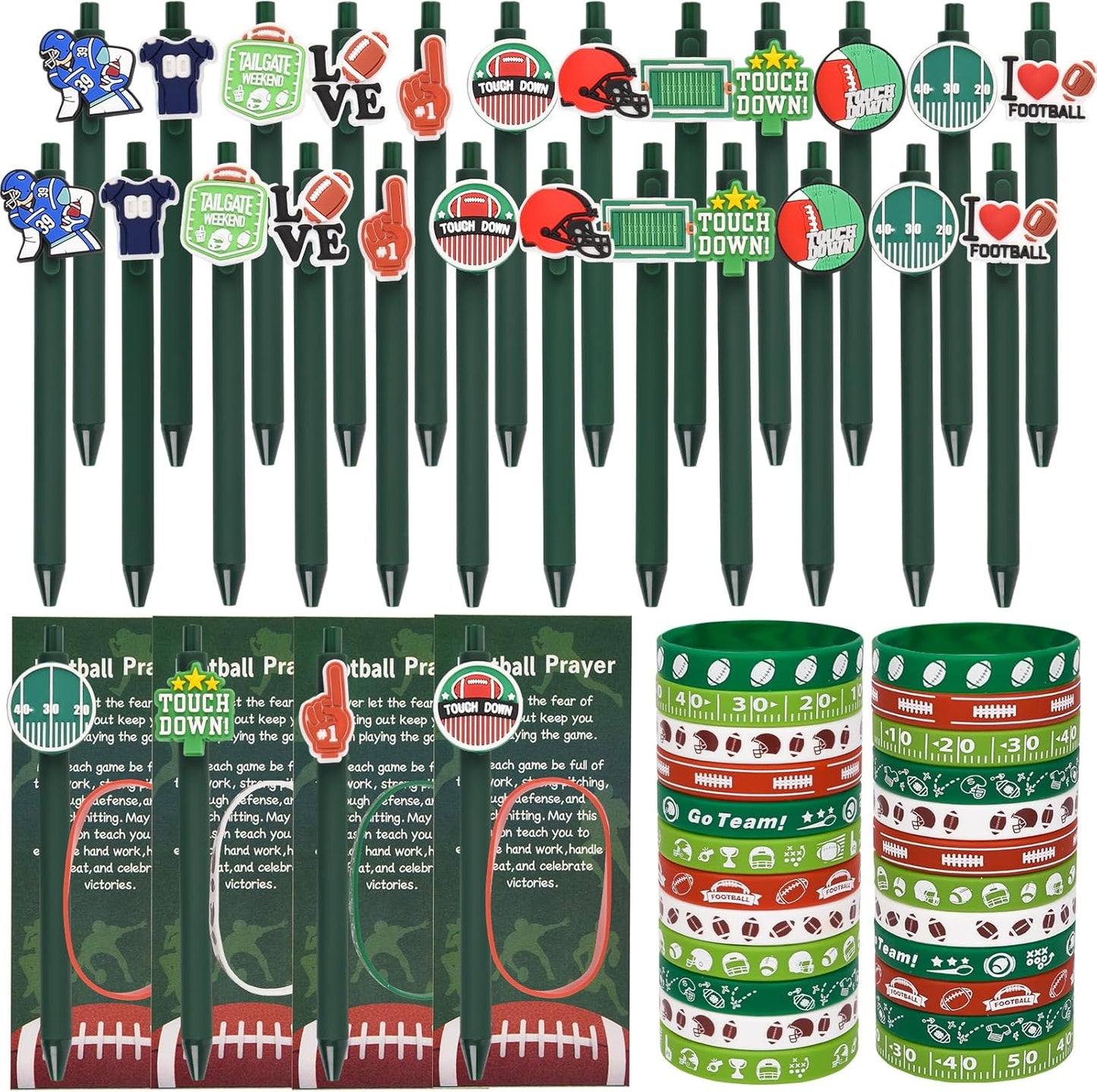 LiYiQ 72 Pcs Football Party Favors Football Team Gifts Football Goodie Bags Stuffers Football Ballpoint Pens Bookmark Card and Silicone Bracelet