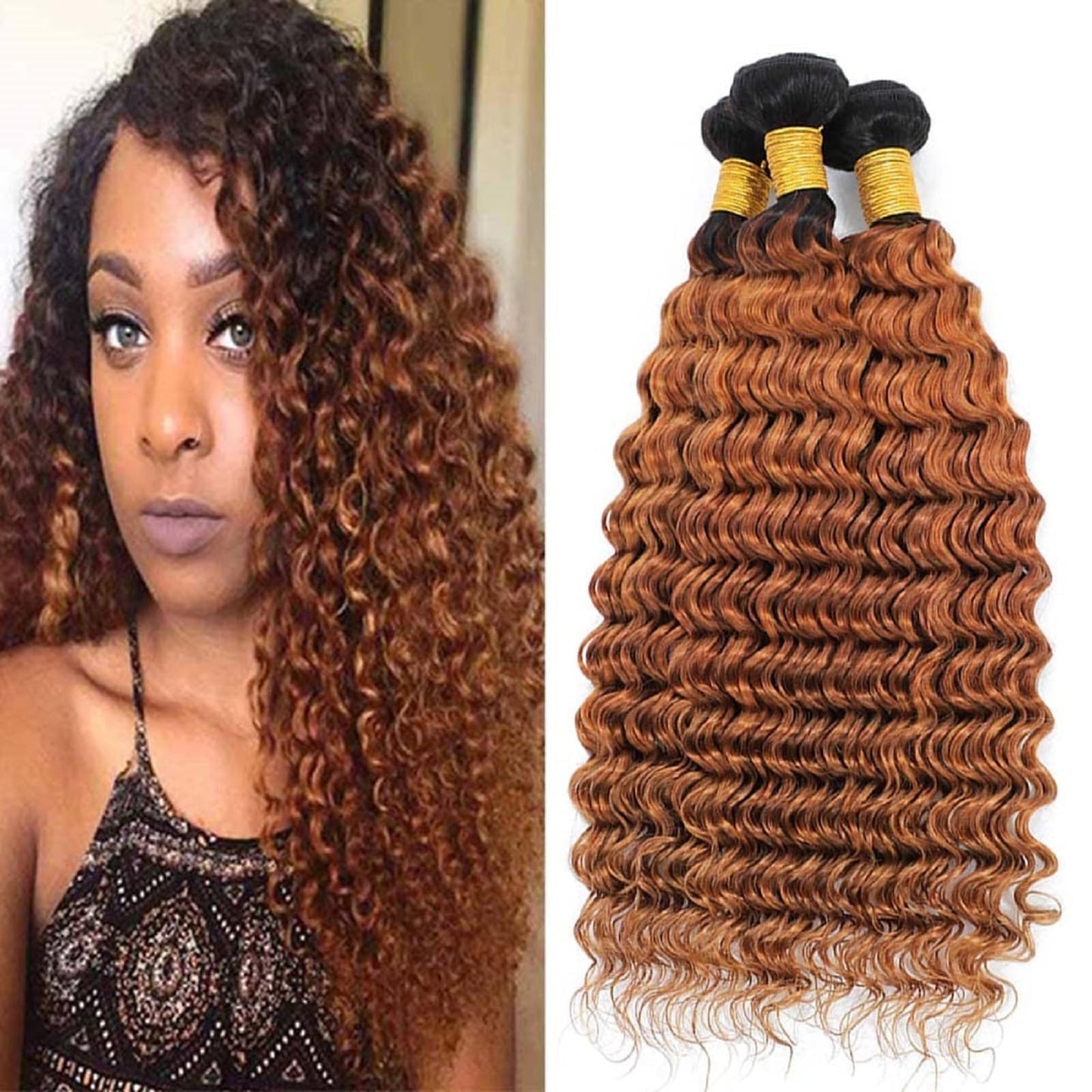 Peenoll 16 18 20 Inch Curly Water Wave Human Hair Bundles Omber Chocolate 30 Weave Bundles Human Hair 12A Unprocessed Brazilian