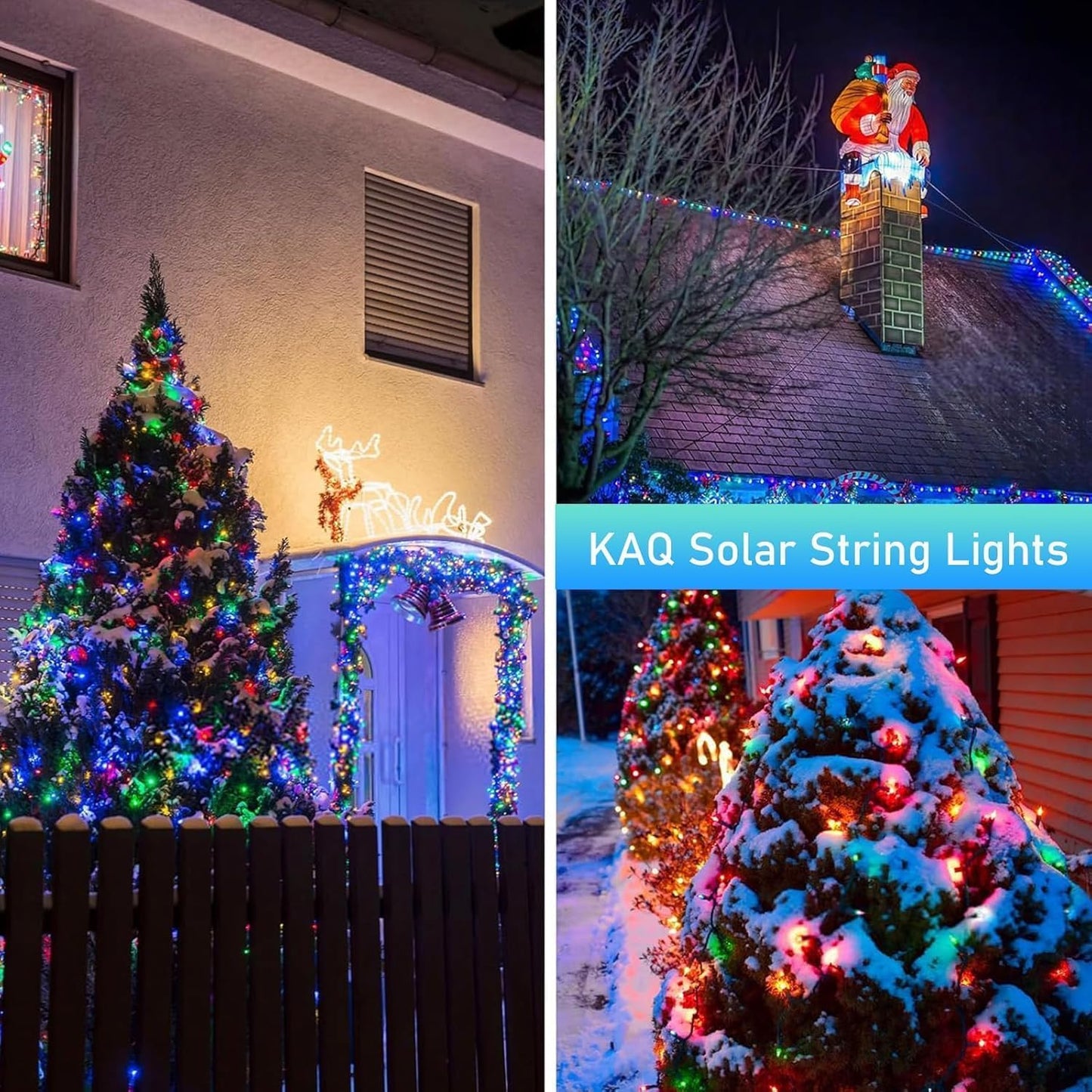 KAQ Solar String Lights, 200LED, 66FT, IP65 Waterproof, 8 Modes, Multicolor, 2-Pack