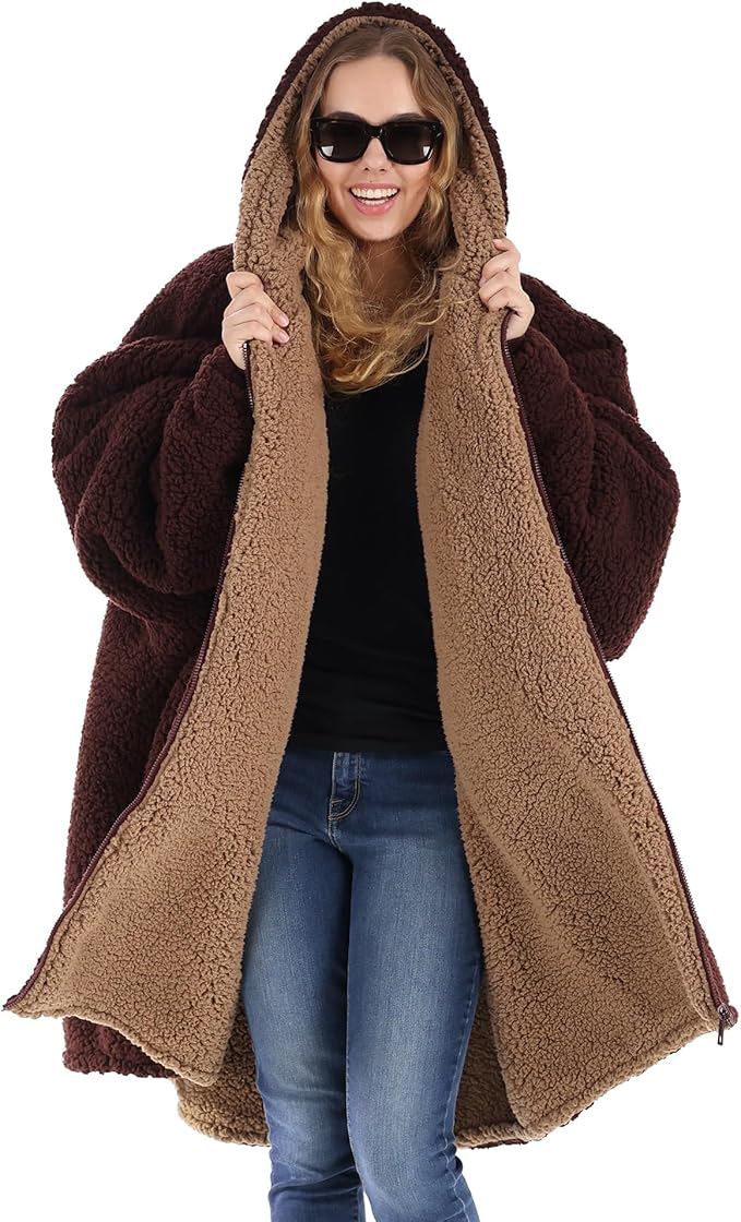 THE COMFY Teddy Bear Quarter-Zip|Oversized All Sherpa Wearable Blanket With Zipper, Seen On Shark Tank