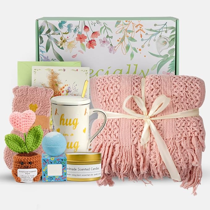 TOYIYAR Self Care Gift Basket for Women - Recovery Gifts for Her,Get Well Soon Gift Box with Blanket, Cozy Socks, Candle, ...