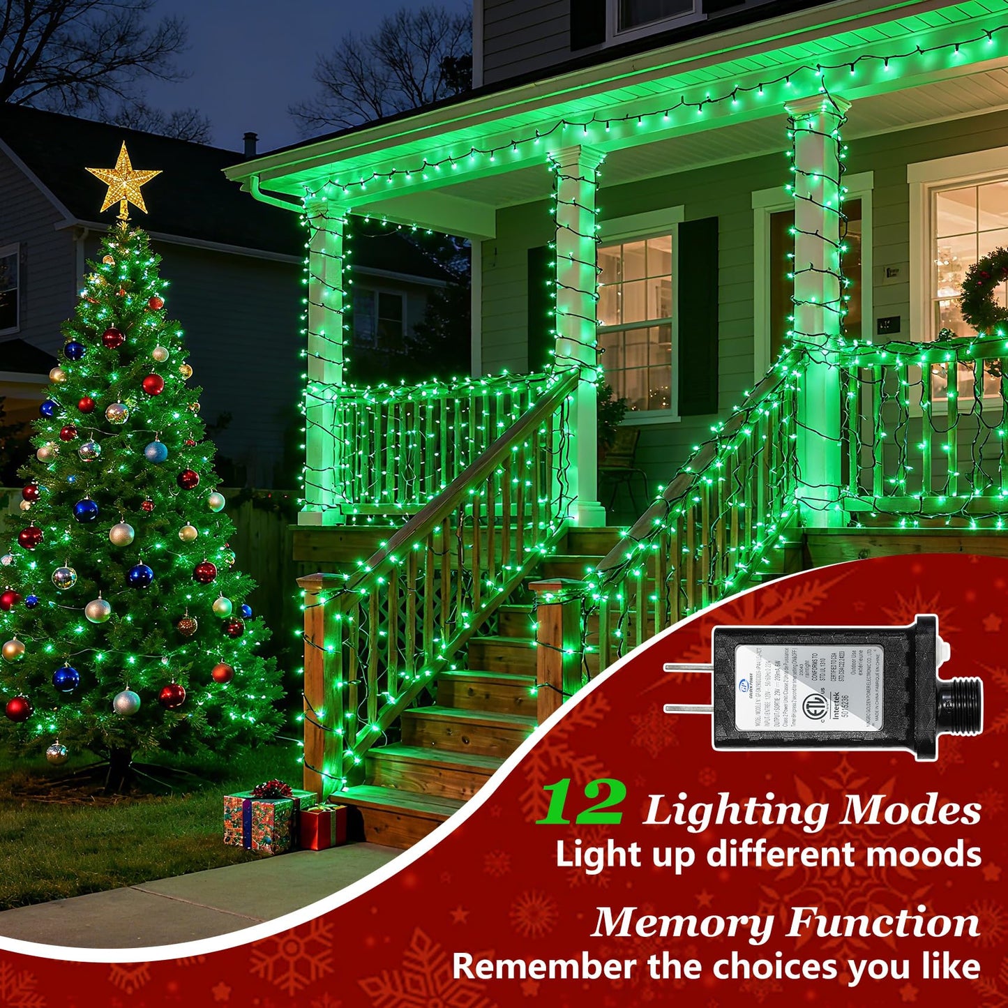 750 Led 240Ft Christmas String Lights Outdoor With 12 Lighting Modes  Green Wire Christmas Lights With Timer & Dimmable  Waterproof Plug In Fairy Lights For Room Party Home Patio Wedding Xmas  Green