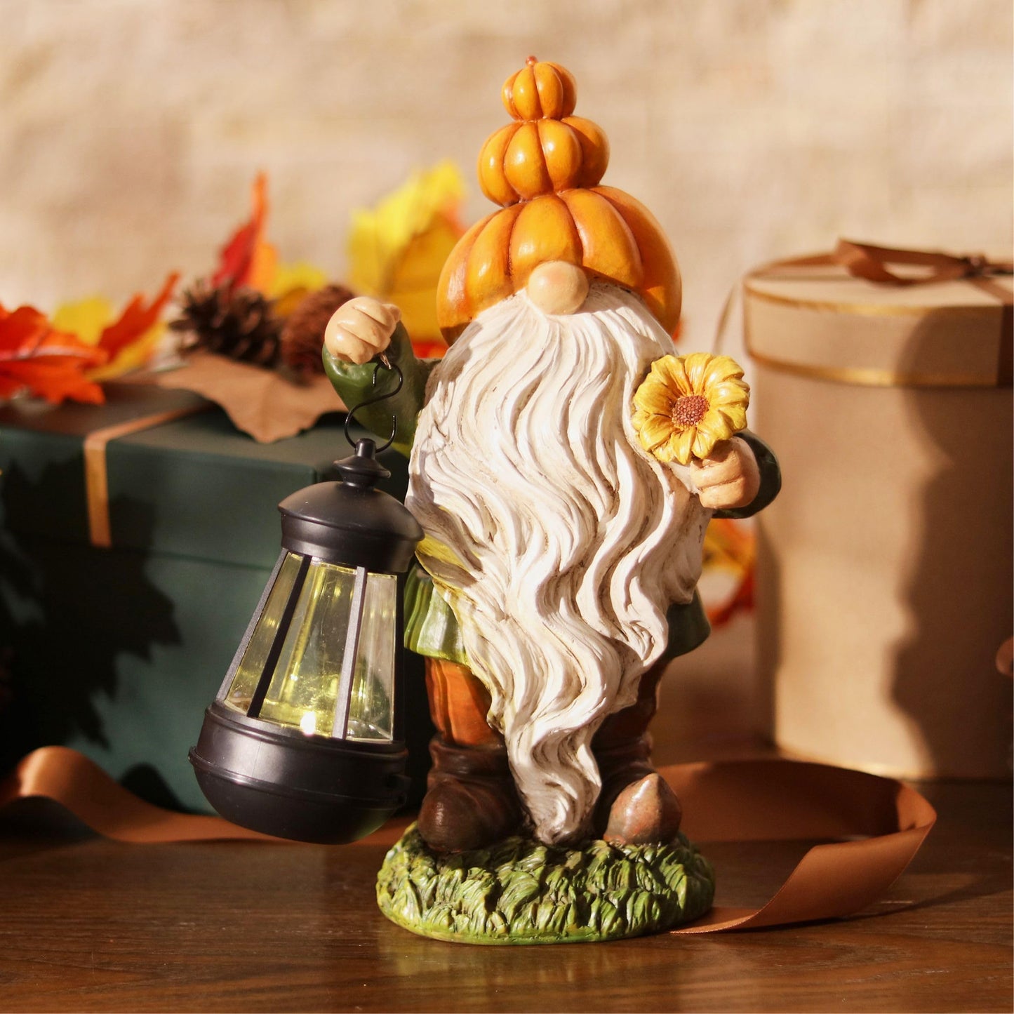 TeresaS Collections Fall Decor  Pumpkin Gnomes Decoration  Autumn Gnome Holding Lantern With Solar Lights  Waterproof Fall Gnomes Resin Outdoor Fall Decor  Fall Gift Outdoor/Indoor