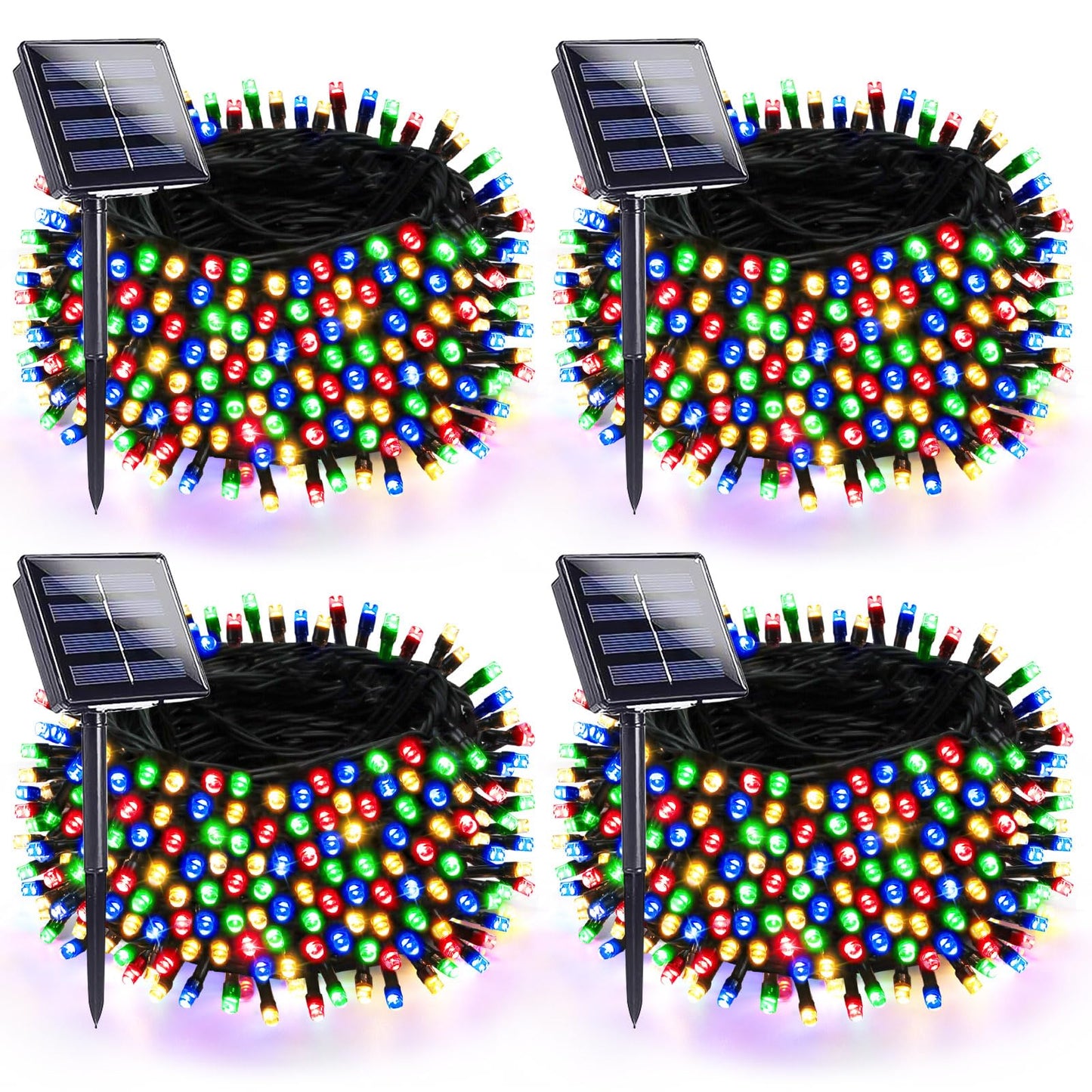 SANJICHA Solar String Lights, 320 LED, 8 Lighting Modes, 180FT, 4 Pack, Waterproof, Multicolor, Green Wire