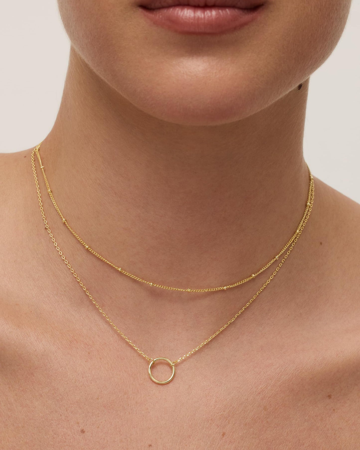 PAVOI Rhodium Plated Ring Pendant Layering Necklace Duo for Women | Dainty Circle Charm Beaded Choker Layered Necklace Set