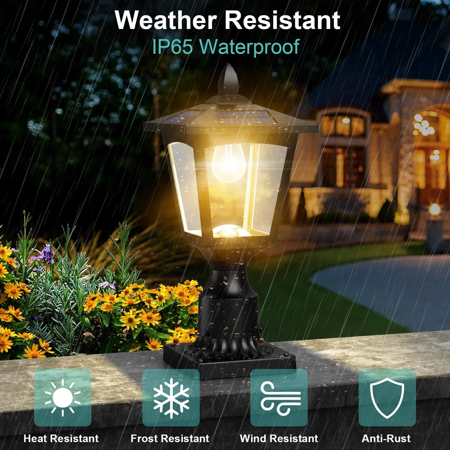 Greluna Solar Post Lights, 3000K Dusk to Dawn Outdoor Lamp, Waterproof, Pier Mount Base, Warm White, Model PL007