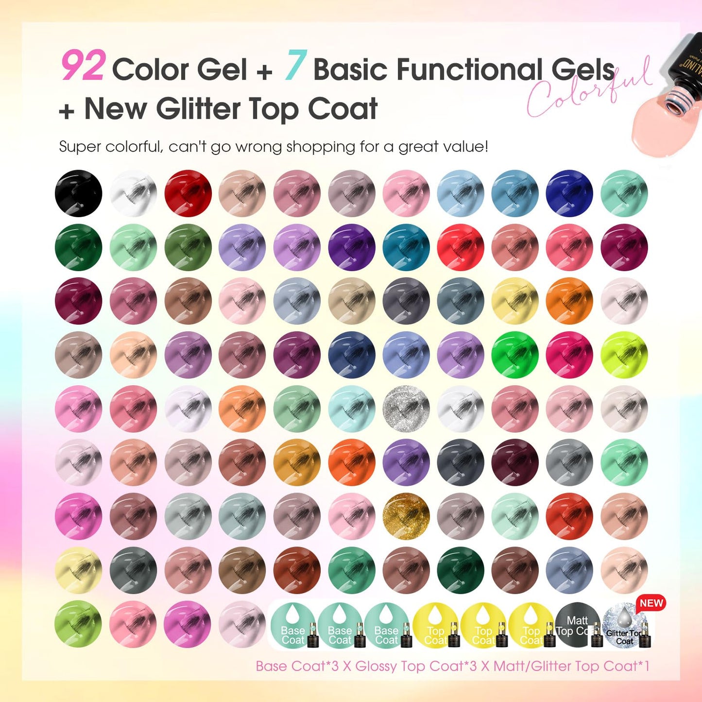 ROSALIND 80 PCS Gel Polish Set with 5PCS Top Coat and Base Coat