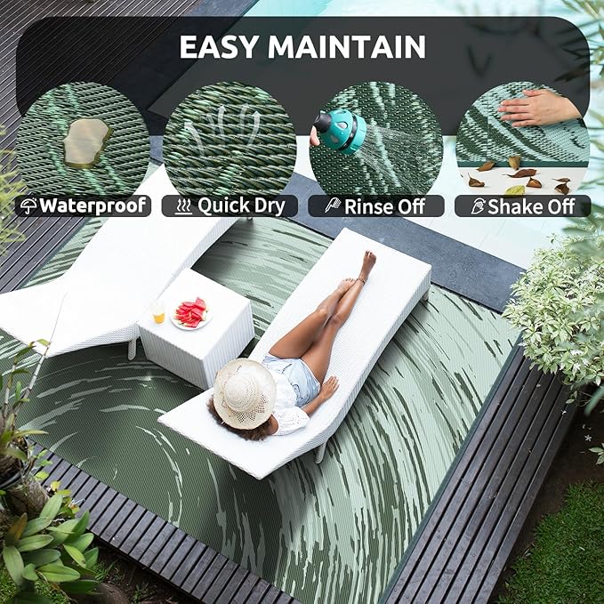 COCOER Modern Outdoor Rug 9x12 Reversible-Waterproof Outdoor Patio Rug-Quick Dry Outdoor Area Rugs Indoor Outdoor Rugs-Outside Rug Patio Decor for Porch Deck Balcony Backyard