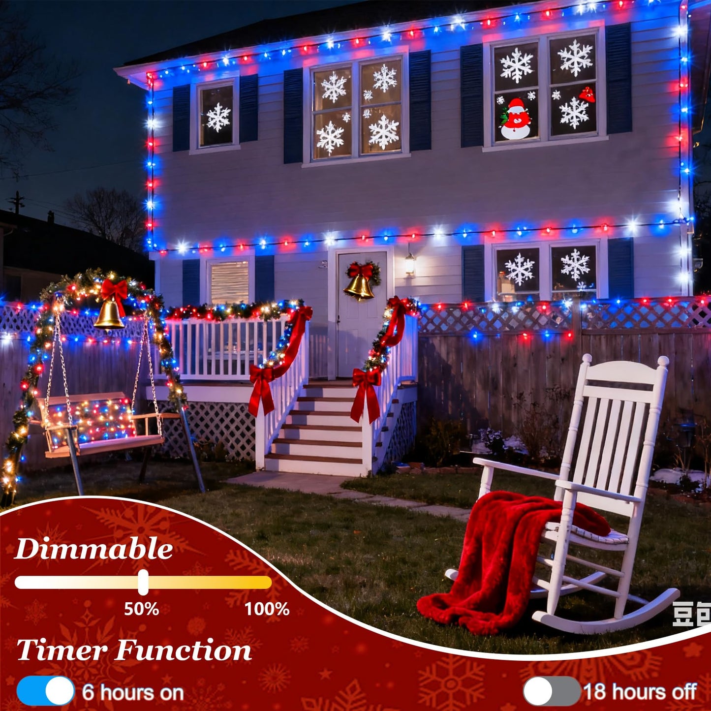 1500 Led 470Ft Christmas Lights Outdoor  Christmas String Fairy Lights With Timer & Memory  Waterproof 12 Modes Dimmable Twinkle Tree Lights For Home Patio Wedding Party Yard Decor  Red White & Blue