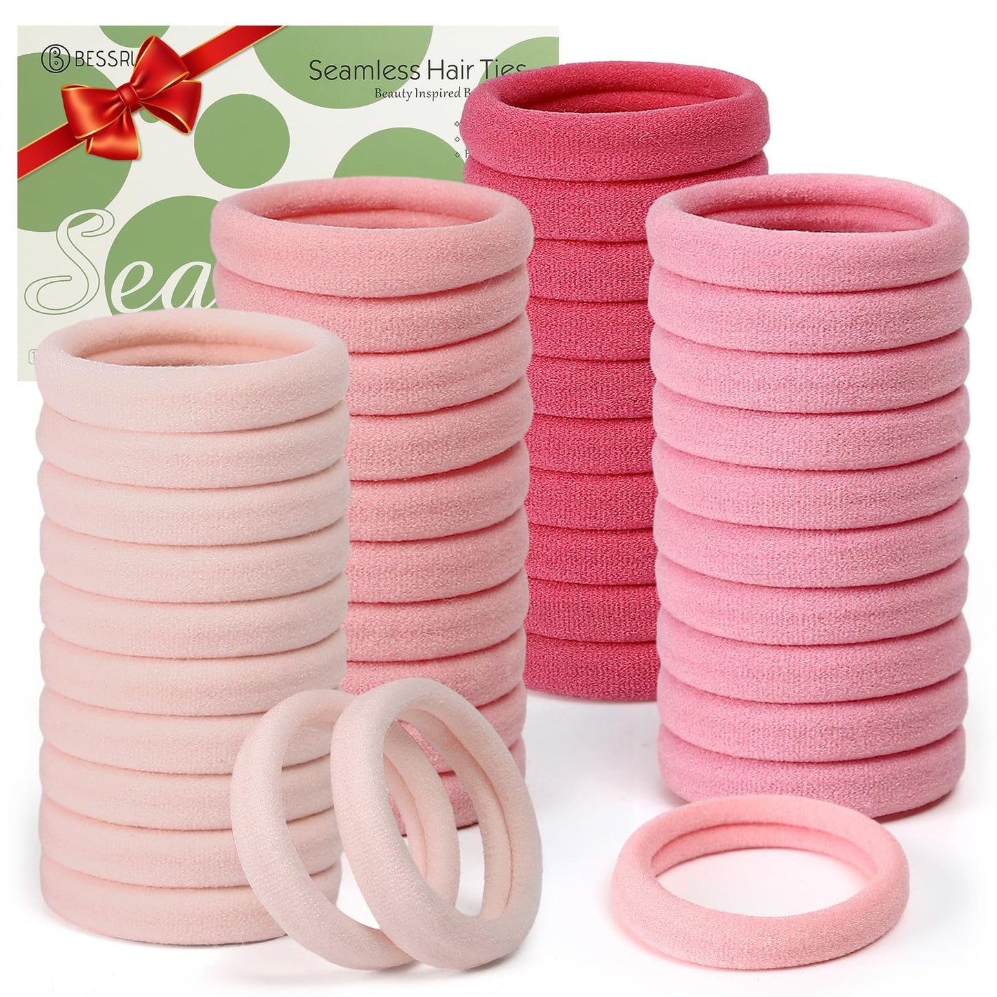 Bessrung 100PCS Elastic Hair Ties No Damage, Seamless Nylon Hair Bands for Women Girls, Soft Stretchy Ponytail Holder No Crease
