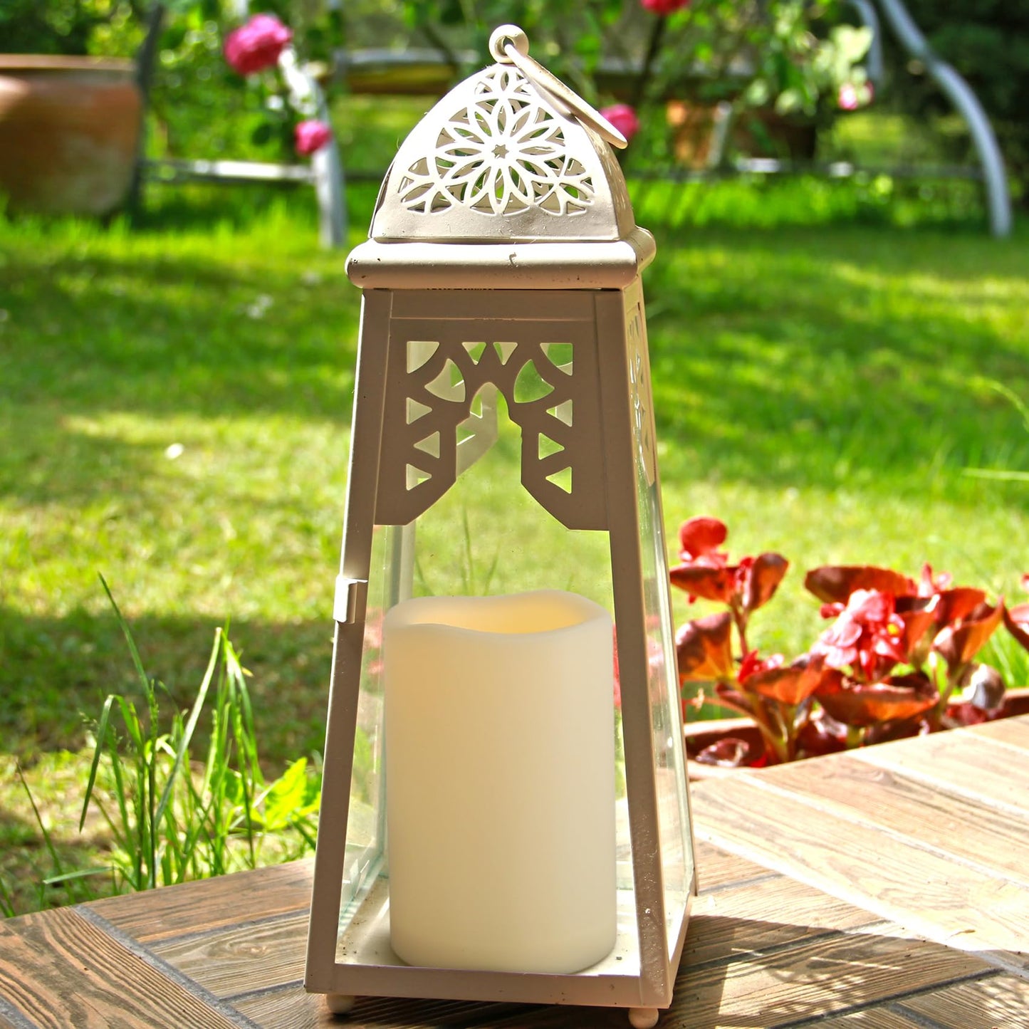 7LinRay 2 Pack 4" x 6" Waterproof Outdoor Flameless Candles with Remote and Timer, Battery Operated Flickering LED Flameless Pillar Candles for Lantern, Porch, Ivory, Plastic
