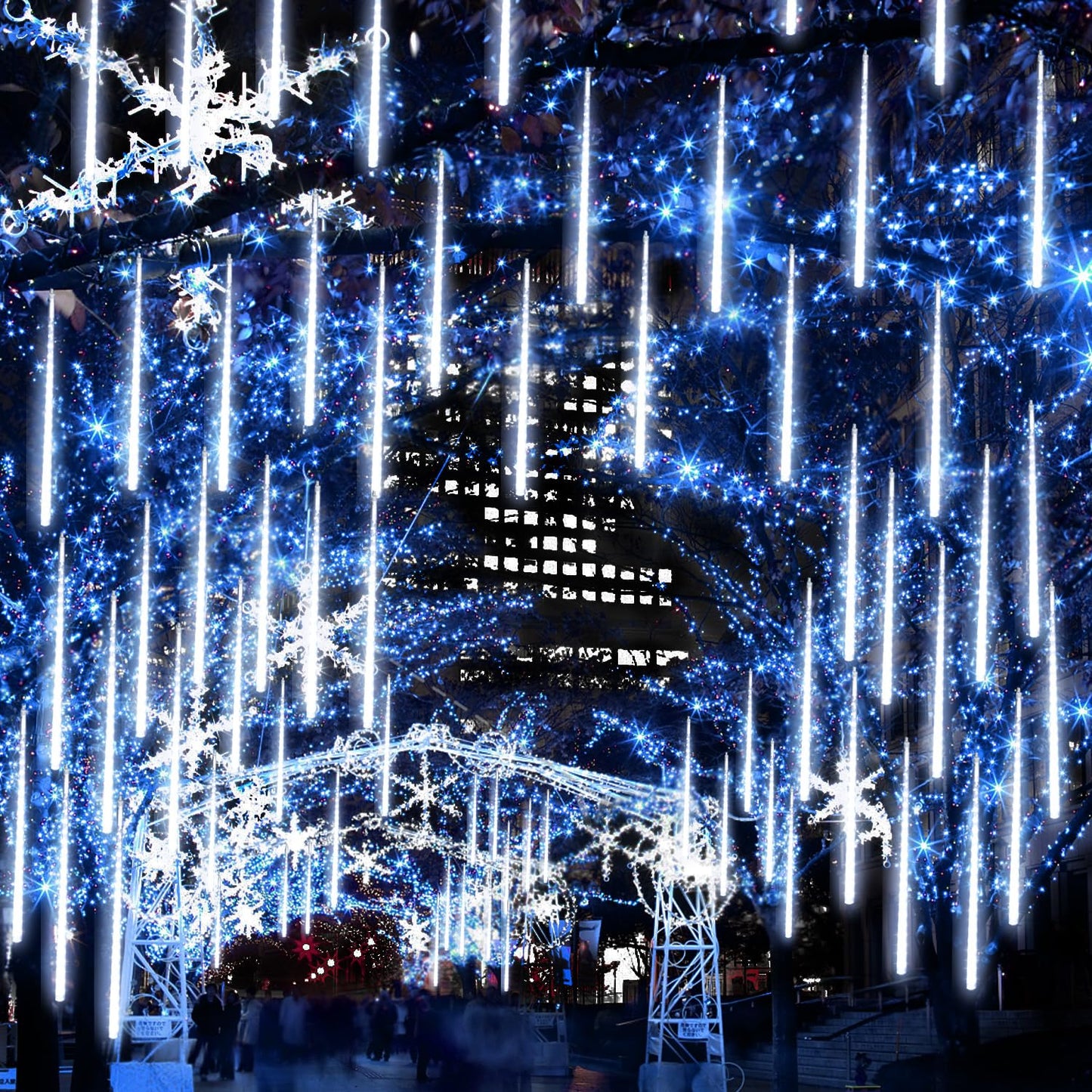 Jjgoo ?4 Pack? Christmas Meteor Shower Rain Lights 12Inch  Totally 40 Tube 960 Leds Raindrop Lights Icicle Light Outdoor For Halloween Xmas Wedding Party Tree Holiday Decor