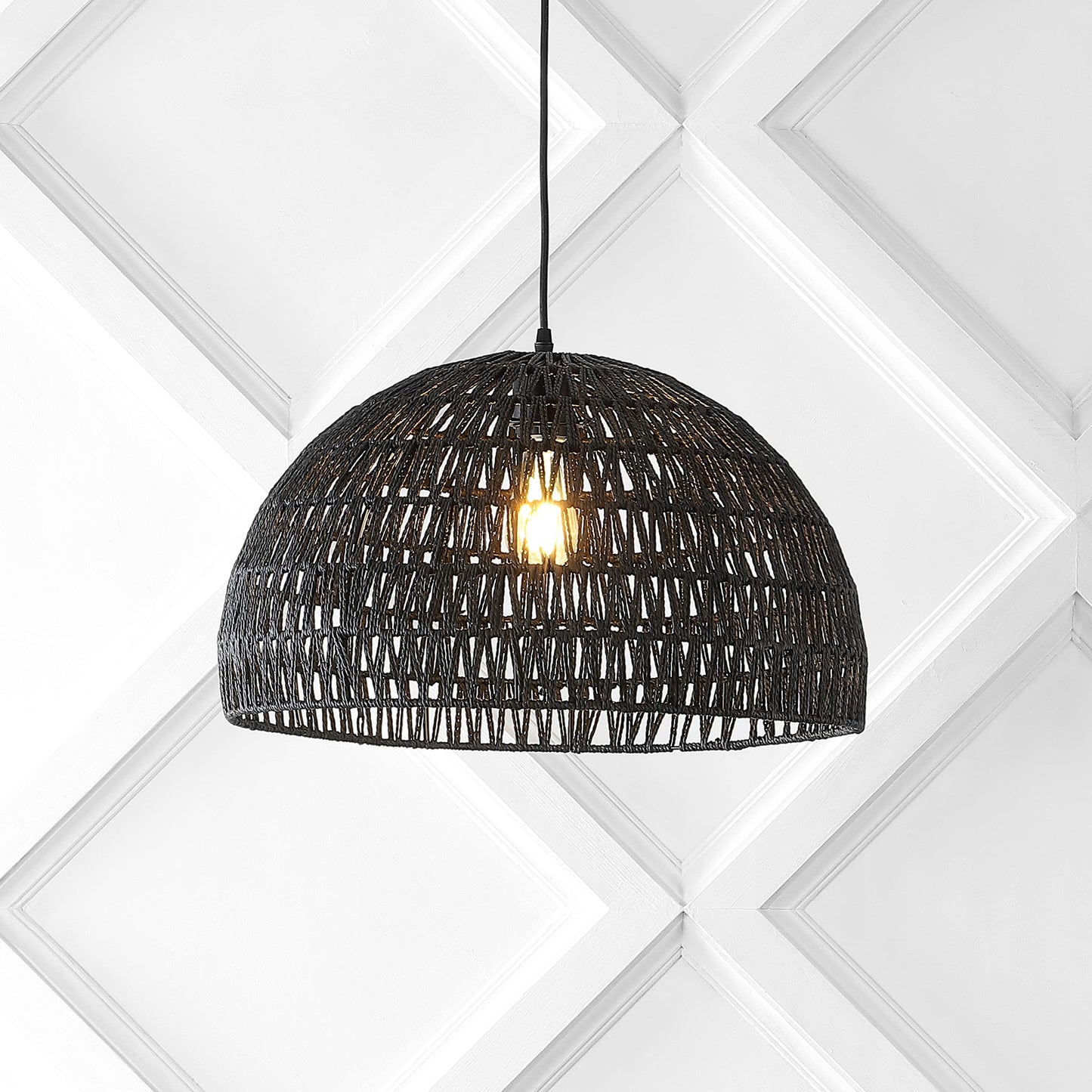 Jonathan Y Campana 20 1-Light Led Pendant, Black Woven Rattan/Iron For Dining Room, Kitchen, Living Room - Model Jyl6504C