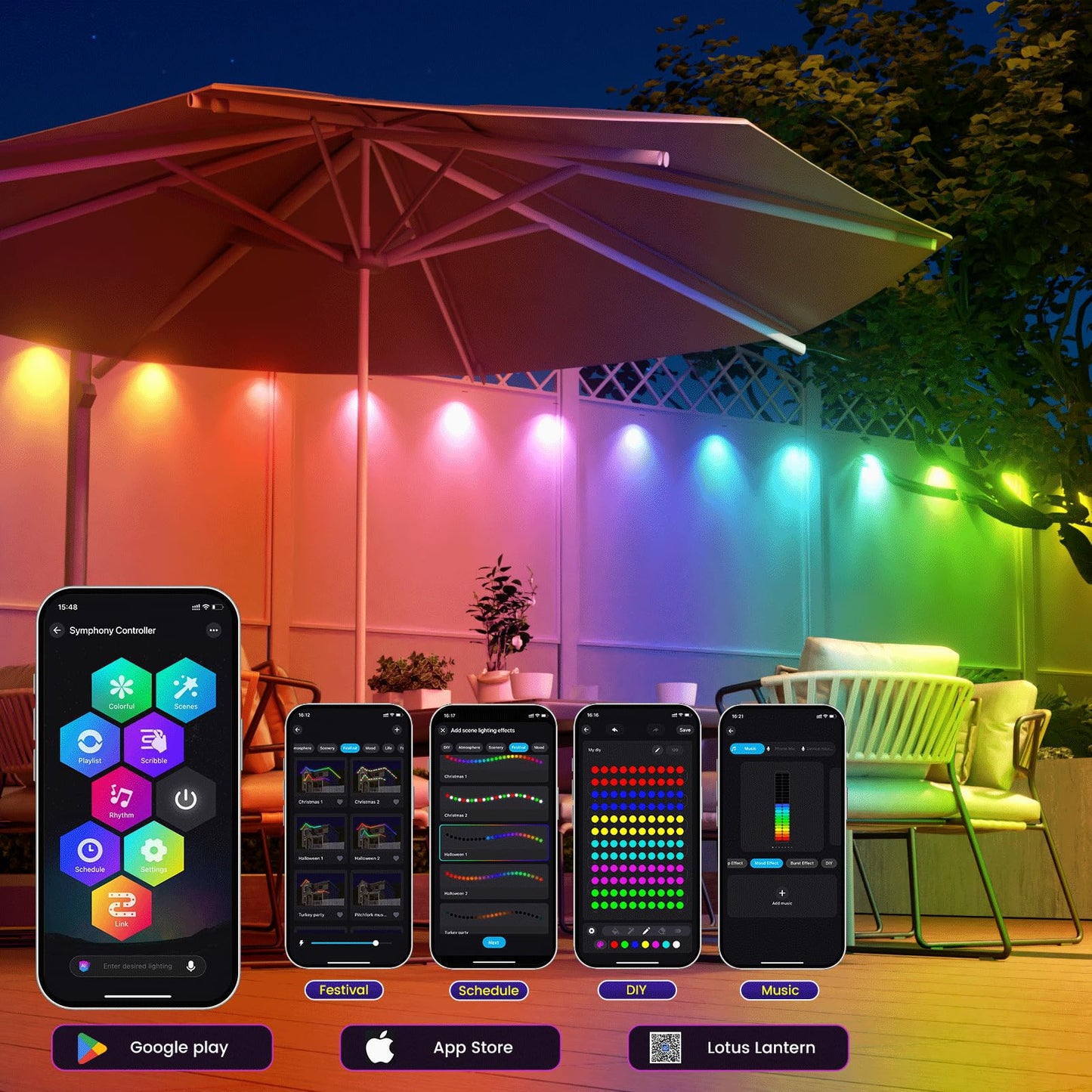 Fitop RGB Smart LED Eaves Lights, 200FT, IP67 Waterproof, Multicolor, Model C5109, App/Remote Control, Music Sync