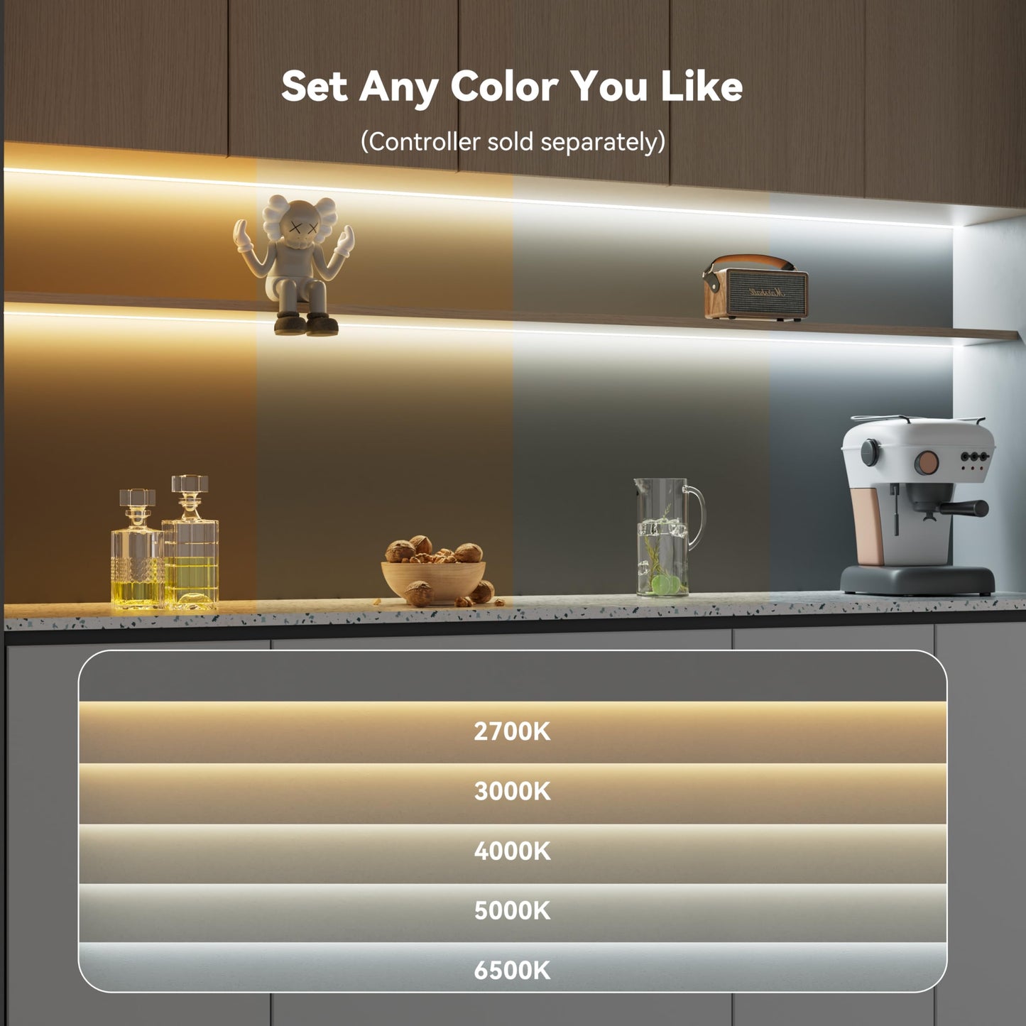 Pautix Cob Led Strip Light White Cct Tunable 6400Leds Cri90+ 32.8Ft/10M Dimmable 2700K-6500K 24V Led Tape Light For Under Cabinet Bedroom Kitchen Tv Mirror Diy Lighting(Adapter & Dimmer Not Included)
