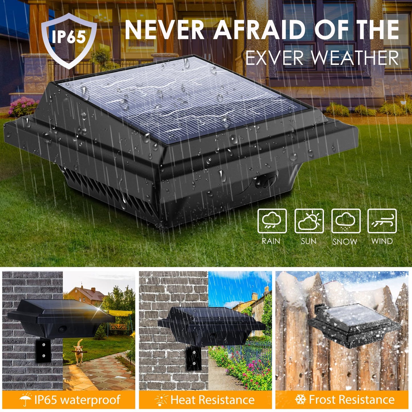 KEENZO Solar Outdoor Lights - 6pcs LED Gutter Lights, Warm White, Waterproof, Model 25GU-WCW, Black