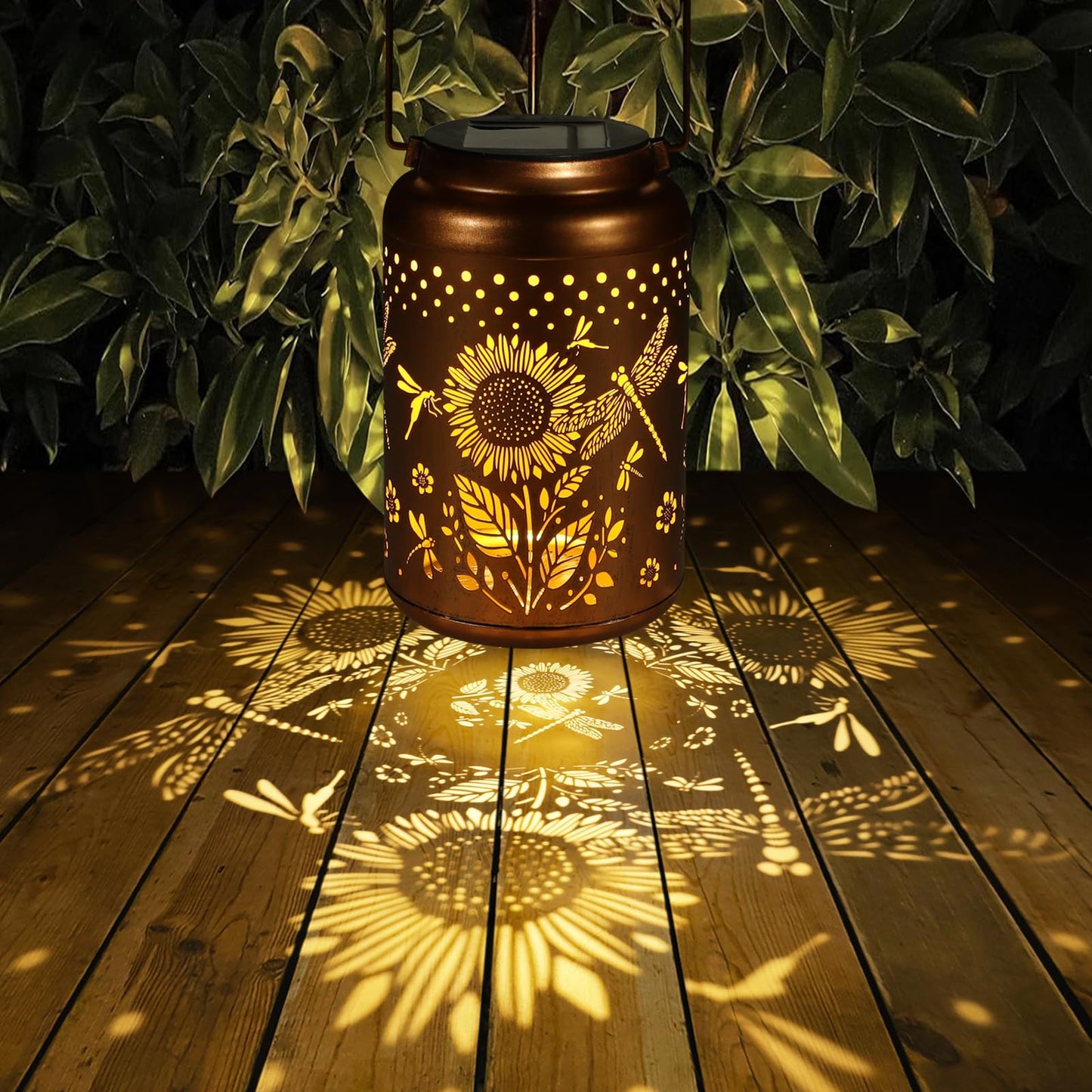 2 Pack Solar Lanterns Outdoor Waterproof  Dragonflies Garden Decor Gifts For Women Mom Grandma Hanging Solar Lights Metal Decoration Outside For Yard  Pati(Sunflowers)
