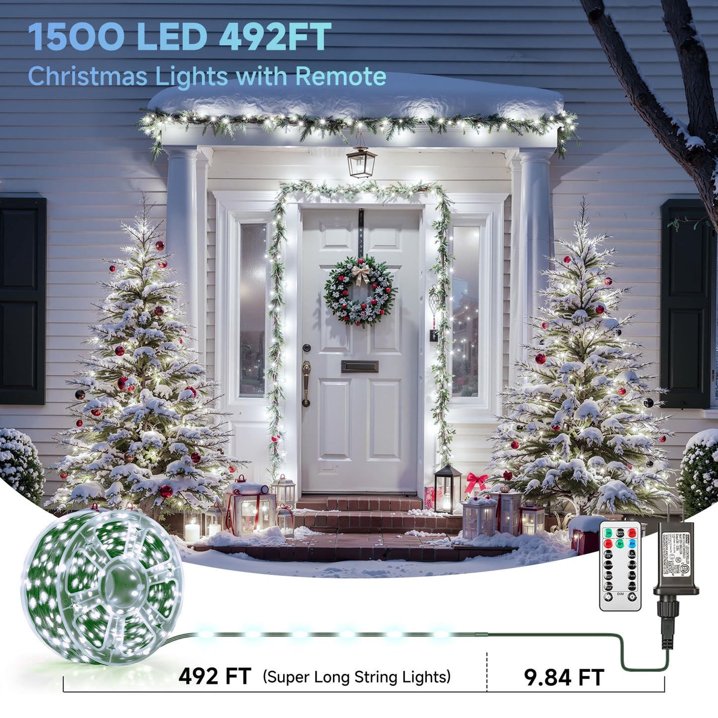 Mlambert 1500 Led Christmas Lights 492Ft  Outdoor Waterproof Dimmable Fairy Lights With Remote  8 Modes Indoor Lighting For Holiday D?Cor  Cool White