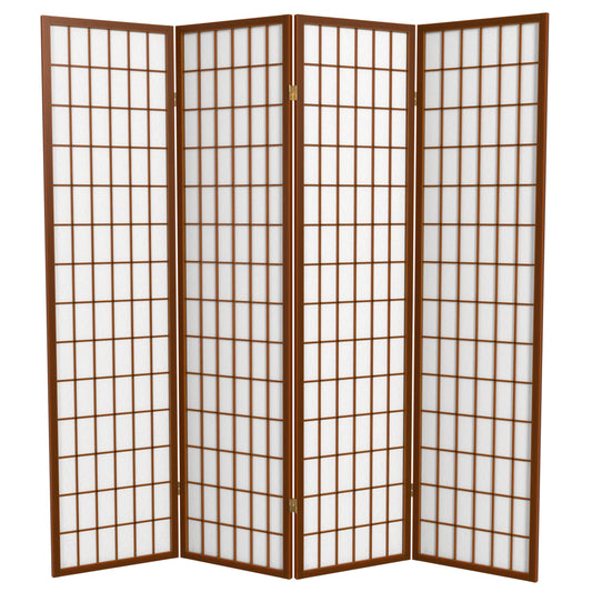 Red Lantern 6 ft. Tall Window Pane Shoji Screen - Walnut - 4 Panels
