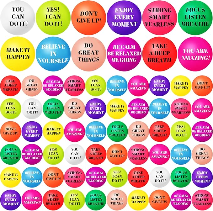 96 Pieces Motivational Stress Balls 2 Inch Inspirational Stress Relief Ball Bulk Hand Exercise Balls Encouraging Colorful ...