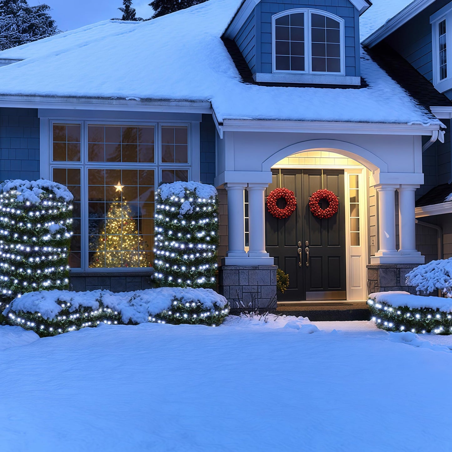Blctec Christmas Net Lights, 200 Led, 8.4Ft X 5.2Ft, Waterproof, Cool White, 8 Modes, Timer, Connectable For Outdoor Decorations