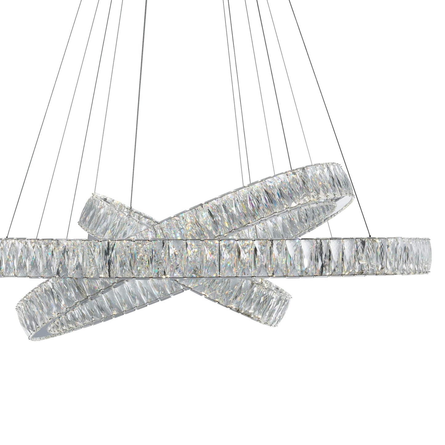 Finesse Decor Crystal Elegance Three Ring Chandelier, Modern Design, Metal & Crystal, Clear, Model CH-415-RO