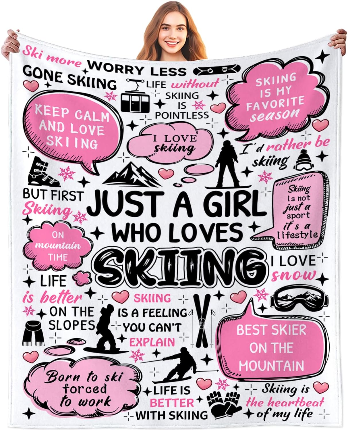 Skiing Blanket Soft Flannel Ski Themed Throw Blankets Sports Throw Blanket Bedding Decor Gifts for Women Men Boys Girls Adults 60"X50"