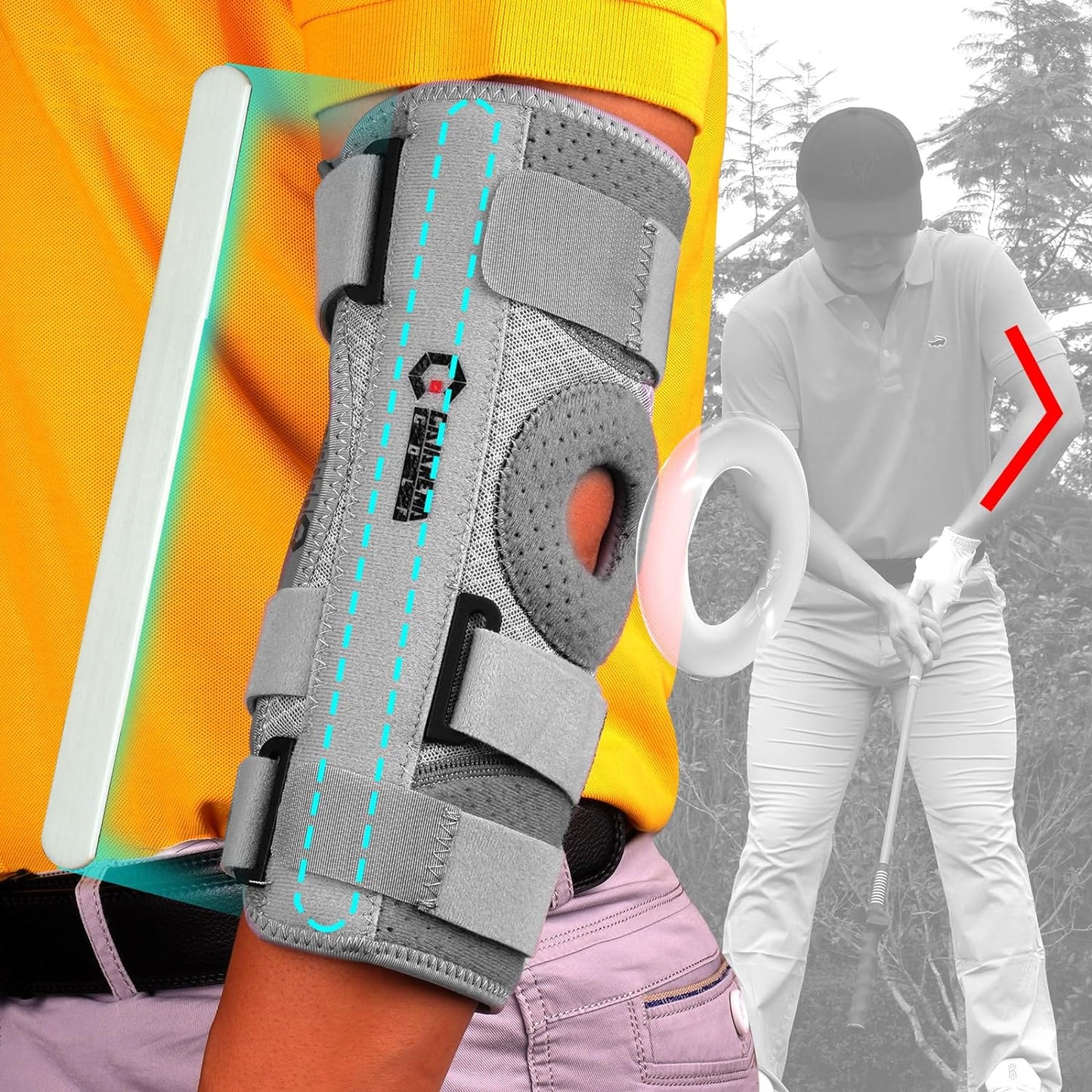 GAIARENA Golf Training Aid Straight Arm Elbow Brace Swing Trainer, Straight Away Swing Trainer Aid to Eliminate Chicken Wing Swing Golf Accessories Practice Equipment Gifts for Men Women Beginner