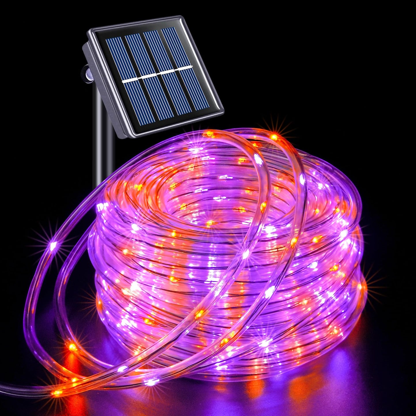 Jmexsuss Orange Purple Halloween Solar Lights  66 Ft 200 Led Purple Rope Lights Outdoor Waterproof  Orange Christmas String Lights For Halloween Fall Party Tree Christmas