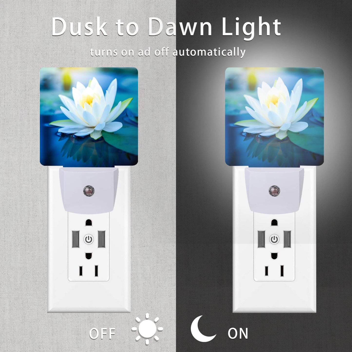 Oeaskly White Lotus Night Light Beautiful Flower Plug-In Night Lights With Dusk-To-Dawn Sensor For Bedroom  Bathroom And Living Room 0.5W Sleep Friendly Lamp For For Girlfriend/Boyfriend Gift