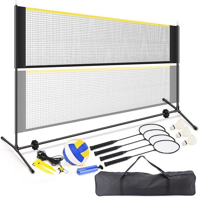 Badminton Pickleball Net, Adjustable Height Portable Badminton Net-2-in-1 Volleyball and Badminton Set, Pickleball Net for...