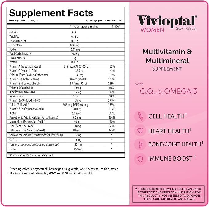 Vivioptal Women 90 Softgels - Multivitamin & Multimineral Supplement - CoQ10 & Omega-3